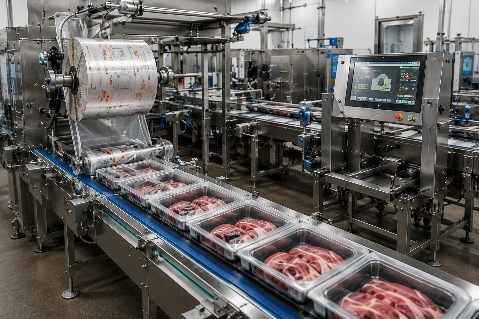 Automatisierte Verpackungslinie mit Robotik und Traysealer